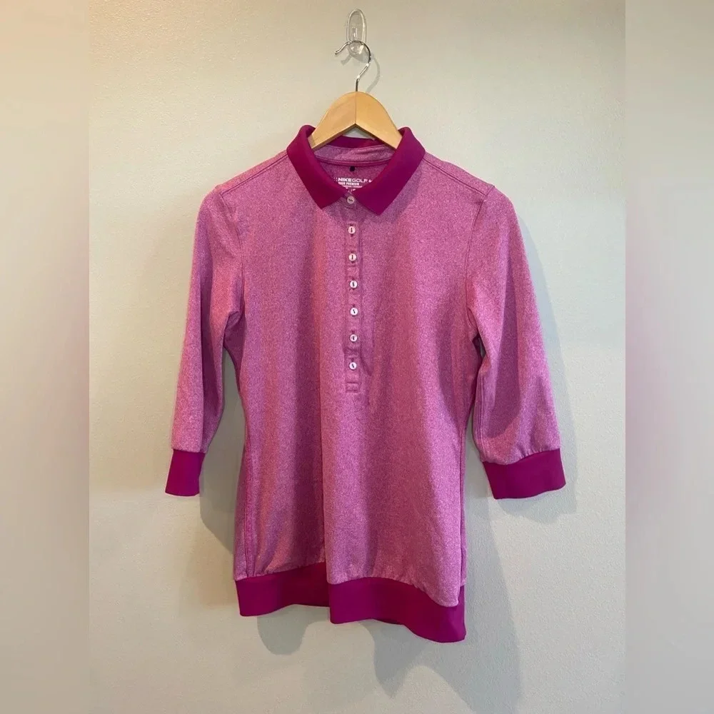 NIKE GOLF Women’s Short Sleeve Polo Pink Fuchsia Tour‎ Premium Dri-Fit Medium